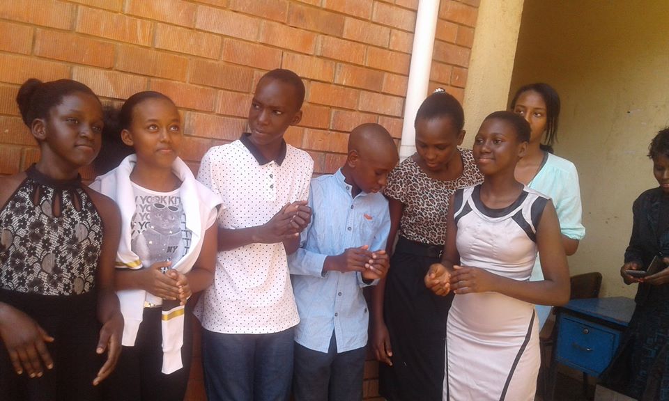 Pupils at the school, celebrating PLE results.